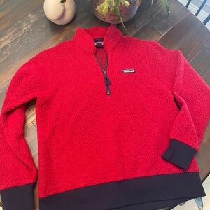 Patagonia Red Fleece Pullover with navy Accents